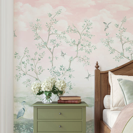 Maeve - Pink Chinoiserie Trees Wallpaper Mural