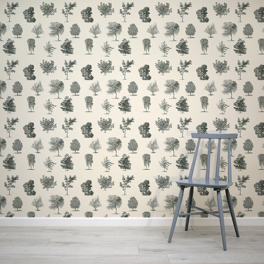 Evergreen Olive Wallpaper Grey Chair