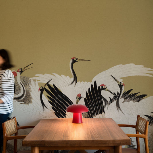 Tsuruko - Vintage Olive Japanese Crane Wallpaper Mural