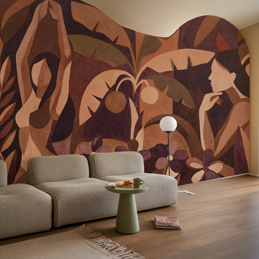 Amber Veil - Cubist Tropical Wallpaper Mural