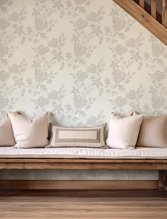 Molly - Timeless Botanical Linen-Style Floral Pattern Wallpaper Mural
