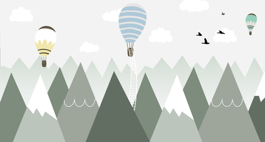 Mountain Dreams Sage Mountain Tops and Hot Air Balloons Wallpaper Mural Full Artwork