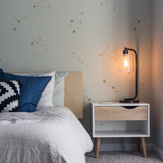 Nocturnal Constellations Cream - Cream & Gold Star Constellation Wallpaper