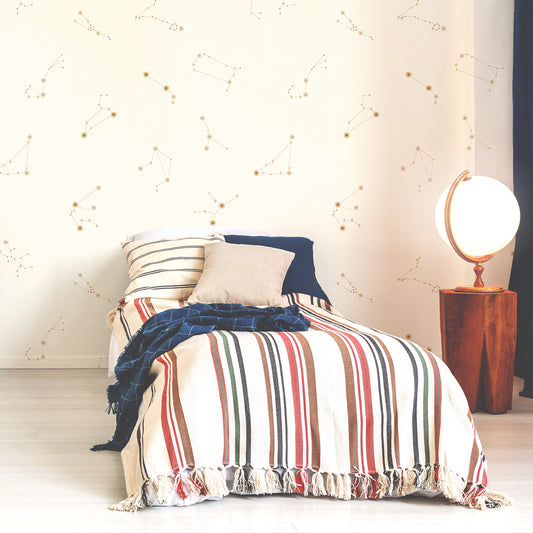 Nocturnal Constellations Cream - Cream & Gold Star Constellation Wallpaper