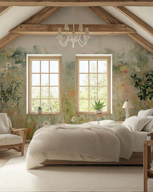 Petunia Wallpaper in a Farmhouse Style Bedroom
