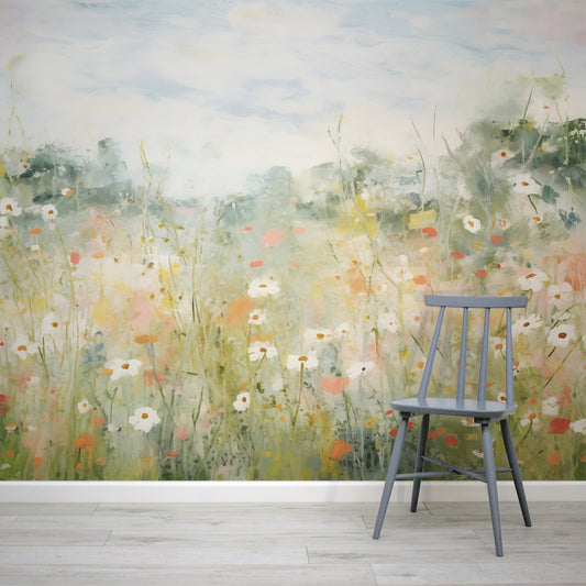 Petunia Wallpaper With a Grey Chair