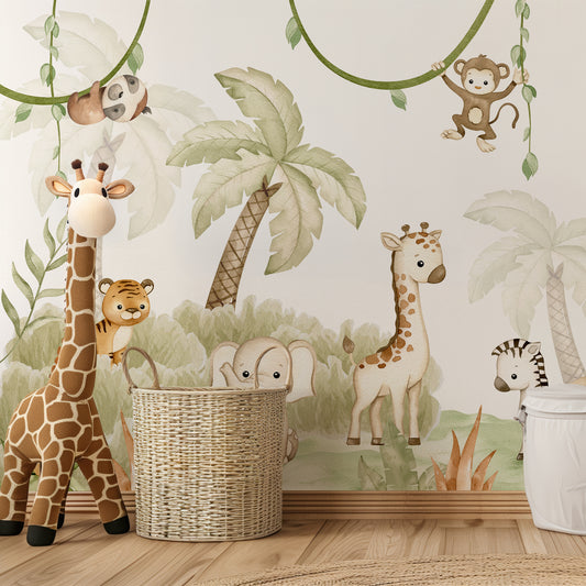 Savannah Joy with giraffe plush and baskets