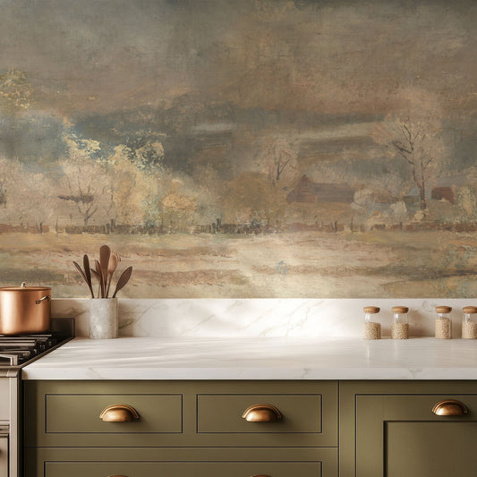 Wren in olive green kitchen with copper pan and wooden spoons