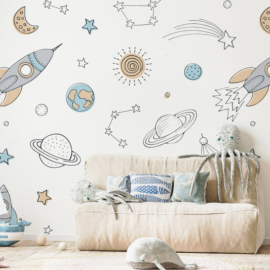 Wrigure Children's Playroom With Blue Boats, Octopus and Whales