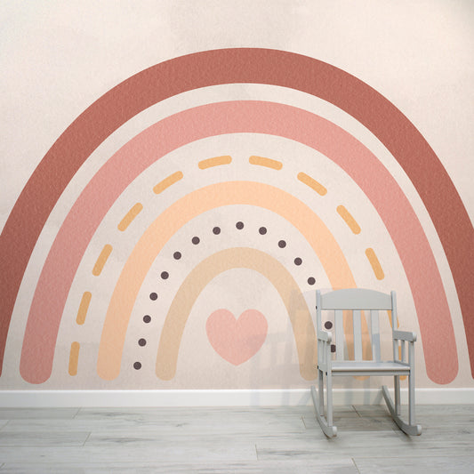 Boho Rainbow - Warm Neutral Rainbow on Watercolour Wallpaper Mural