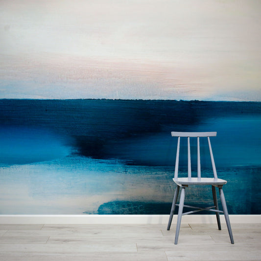 Blue Textured Oil Painting Wall Mural by WallpaperMural.com