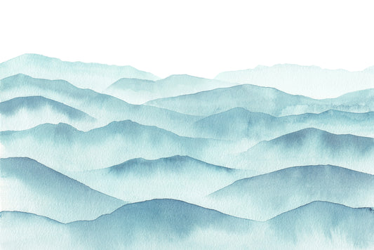 Blue Watercolour Mountains Painting Wallpaper Mural Artwork by WallpaperMural