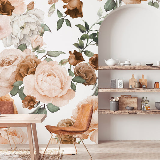 Rosie Copper wallpaper mural around a archway in a dining room setting | WallpaperMural.com