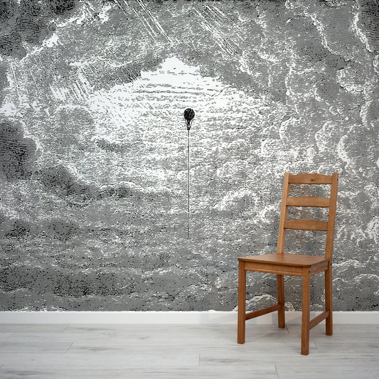 Theo Mono - Black and White Etched Hot Air Balloon Sky Wallpaper Mural