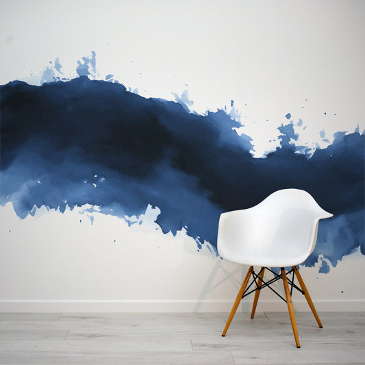 wave wallpaper with white chair