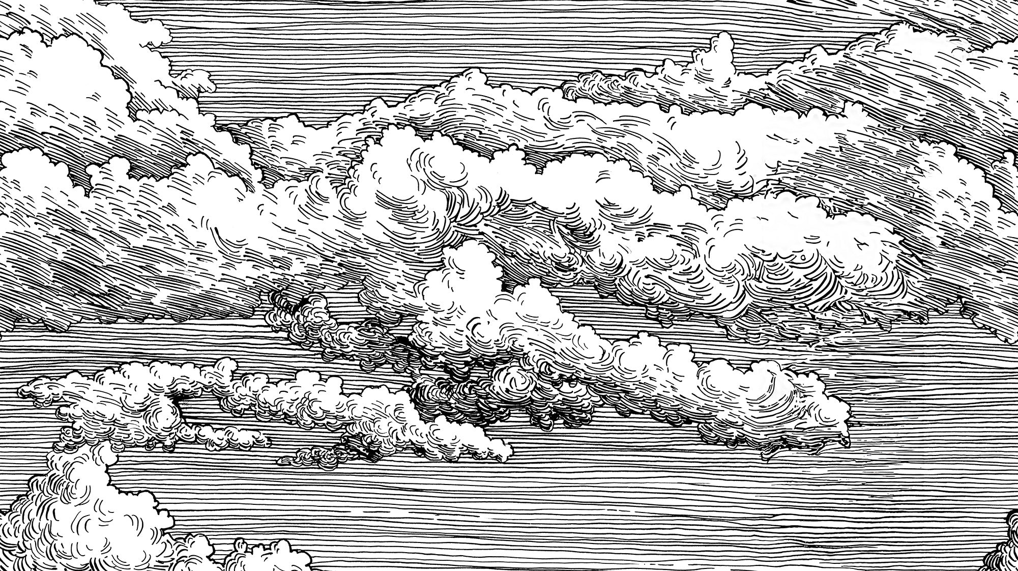 Abut - Black & White Monochrome Clouds Etched Wallpaper Mural