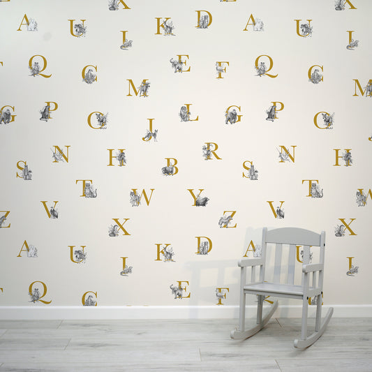 Animal Alphabet With Chair in Front Of Wallpaper