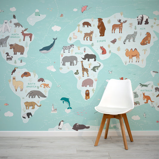 Animal Kingdom Atlas Teal In Room With White Chair