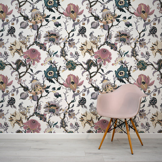 Aphrodite Violet Wallpaper Mural In Room With Pink Chair