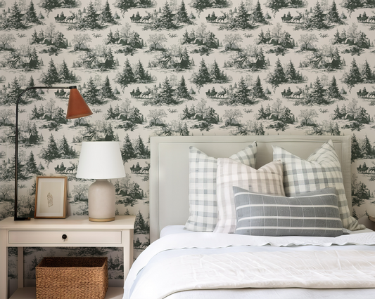 Bailey - Classic Snowy Forest Village Scenic Winter Landscape Art Pattern Wallpaper Mural