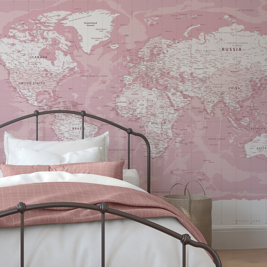 Pink World Map - Pink World Map Wallpaper Mural