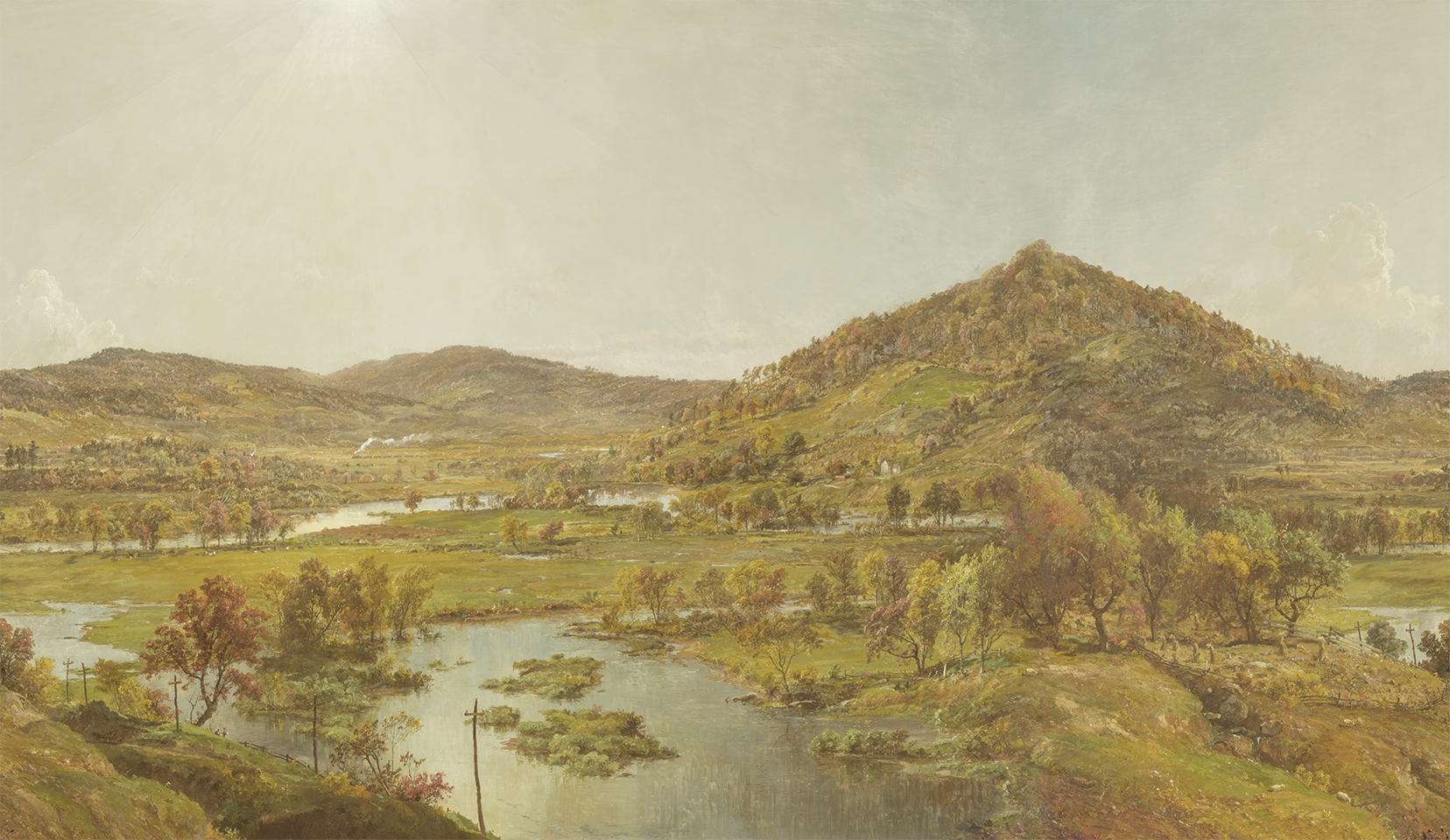 Blair Wallpaper Landscape painting of a valley with hills and a river