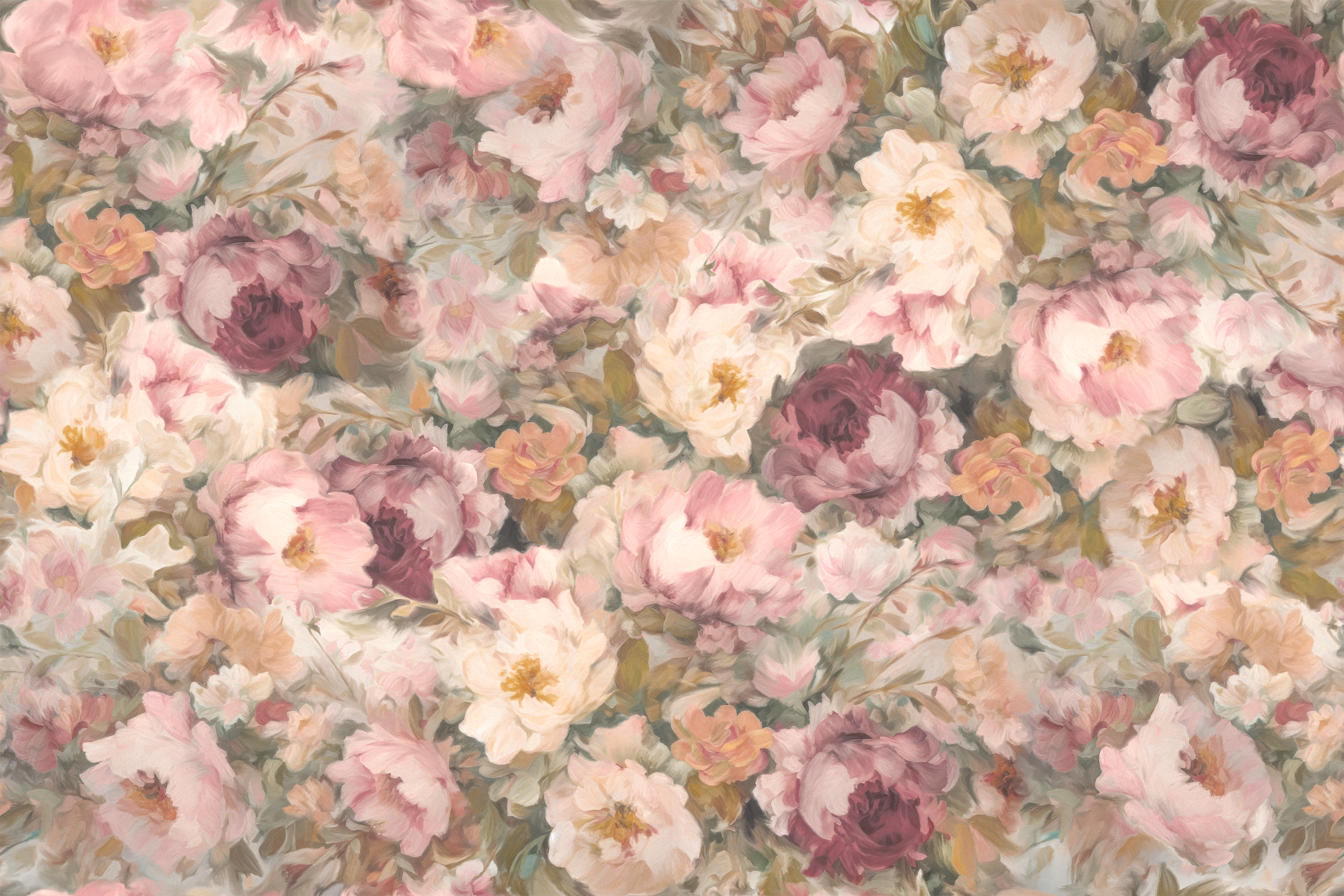 Posy a floral pattern with pink, white, and purple flowers on a soft background