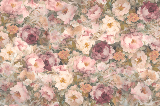Posy a floral pattern with pink, white, and purple flowers on a soft background