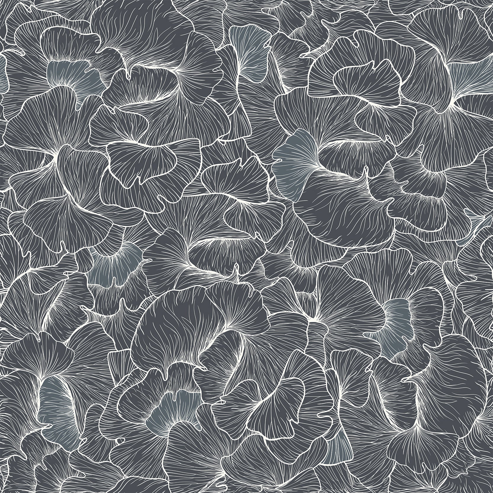 Chanterelle Wallpaper Pattern of white leaves on a navy background