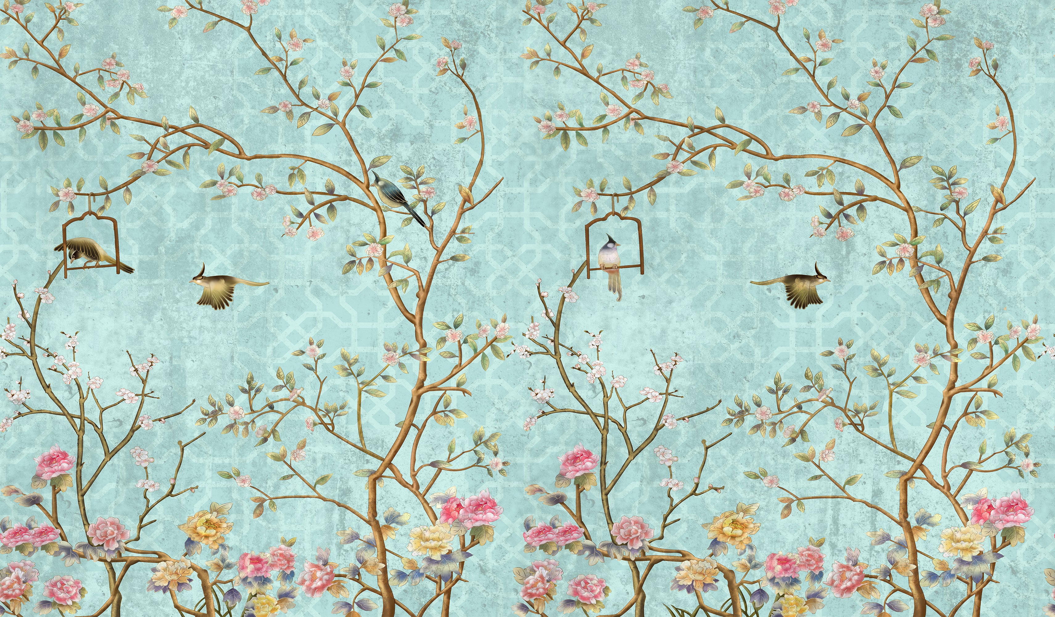 Chisine - Blue Chinoiserie Branches & Birds Wallpaper Mural