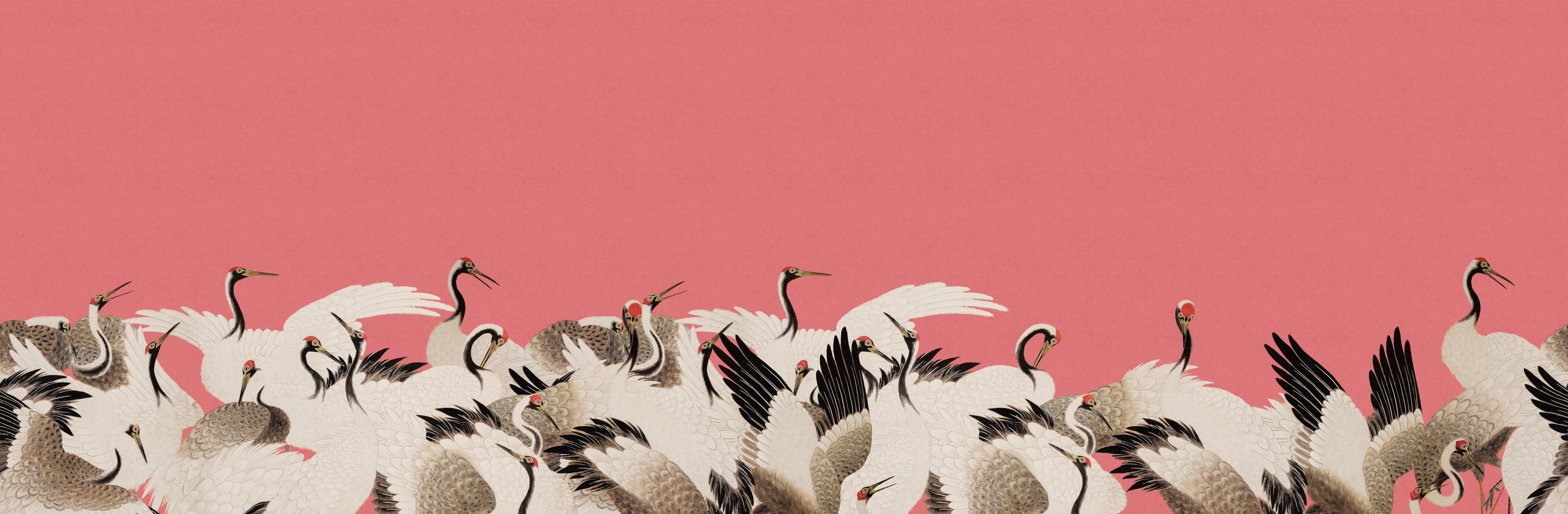 Chitose - Vintage Pink Japanese Crane Wallpaper Mural
