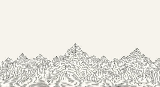 Line art of mountains on a beige background
