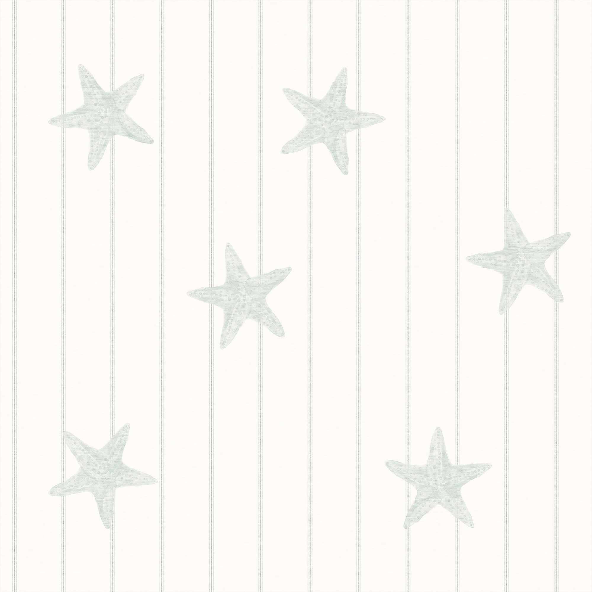Cove - Green Pinstripe Starfish Wallpaper Mural