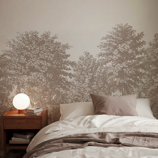 Deciduous Brown in Bedroom with round lamp and bedside table