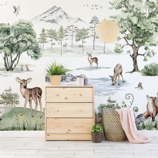 Deer Forest Wooden Cabinet and Green Plants