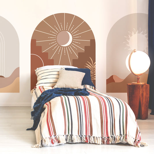 Desert Visions Wallpaper In Bedroom With With Single & Stripy Bed With Light Up Globe