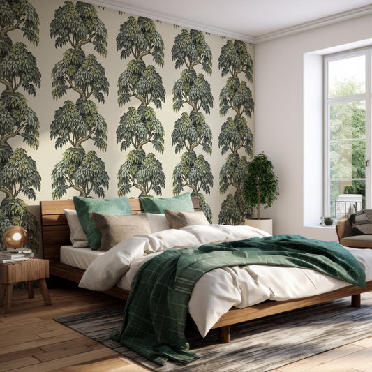 Eden In Bedroom With Green Bedding And Wooden Bed With Large Window