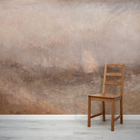 Elena Wallpaper with a Wooden chair against a textured brown wall