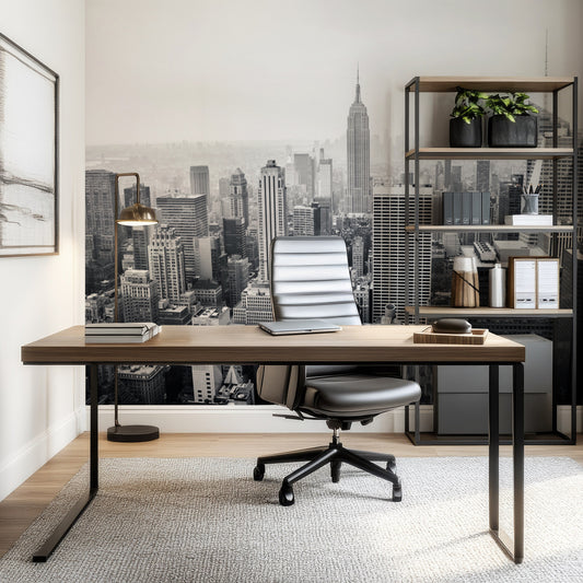 Empire in office with leather chair and gold lamp