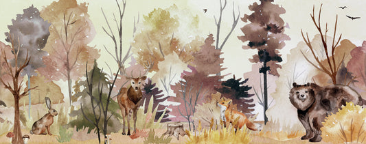 Enchanted Autumn Watercolour Animal Scene Full Artwork
