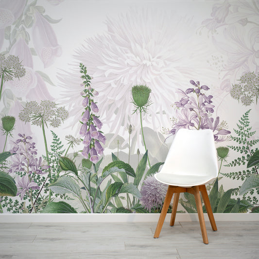 Foxglove Flowers Wallpaper In Room With Chair