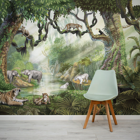 Jungle Cats Wallpaper In Room With Green Chair