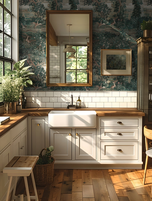 Katharine Wallpaper in a Rustic Kitchen