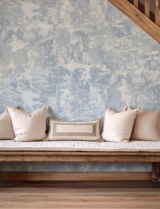 Kitty - French Blue Timeless Romantic Toile Pattern Wallpaper Mural