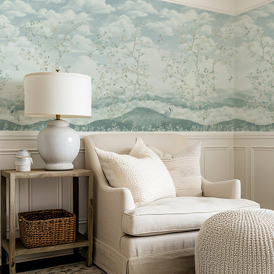 Rhea - Chinoiserie Blue Trees Wallpaper Mural