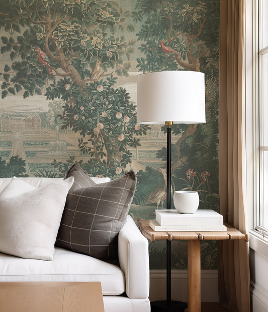 Katharine - Green Vintage Jungle Tapestry Mural Wallpaper Mural