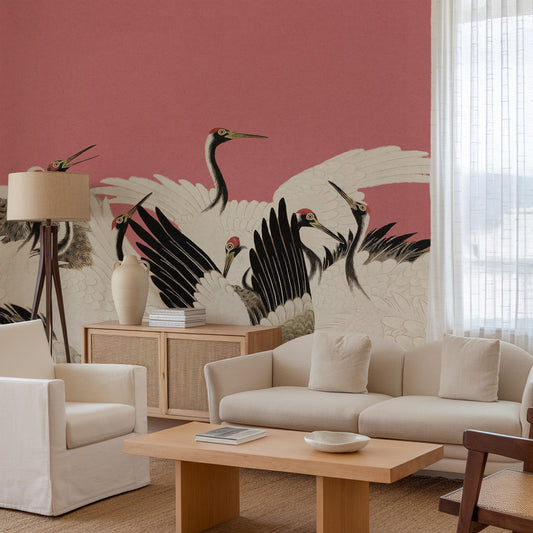 Chitose - Vintage Pink Japanese Crane Wallpaper Mural