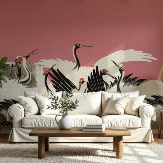 Chitose - Vintage Pink Japanese Crane Wallpaper Mural
