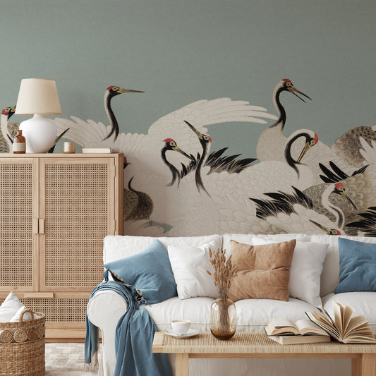 Haruka - Vintage Blue Japanese Crane Wallpaper Mural