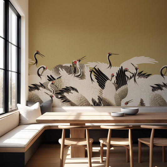 Tsuruko - Vintage Olive Japanese Crane Wallpaper Mural